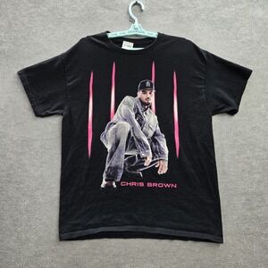 Chris Brown Men Shirt L Black Graphic Band Short Sleeve 11:11 Tour Tee